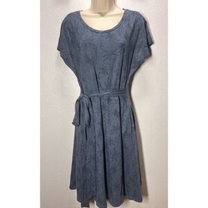 TOAD & Co Cue Wrap Cafe Dress Update Blue Floral Print Belted Stretch Size LARGE